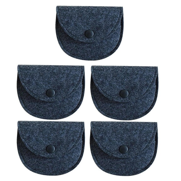 5PCS Felt Purse Mini Coin Pouch Keys Bag Buckle Storage Bag for Women Lady Girls Dark Grey