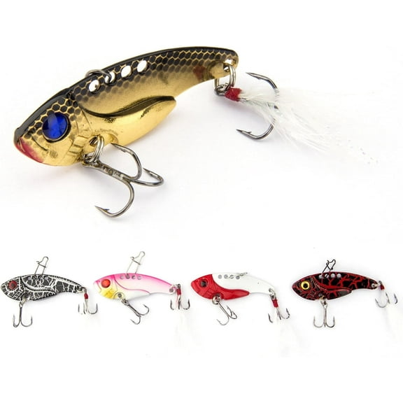 5PCS Fishing Lures Rooster Tail Metal VIB Hard Spinner Blade Baits with Feathers Fishing Lure Bass Crankbait Fishing Spinner Blade for Bass Fishing Lure Kit with Tackle Box