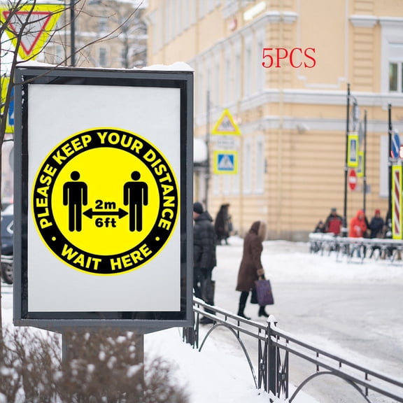 5PCS Floor Marker Sign Social Distancing Please Keep 6FT Stand Here Reminder Sticker for Office Retail Public Indoor Outdoor Diameter,floor decal,Yellow