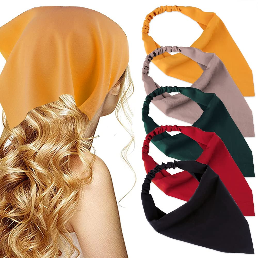 5PCS Floral Elastic Hair Bandanas Scarf Headband Chiffon Head Kerchief