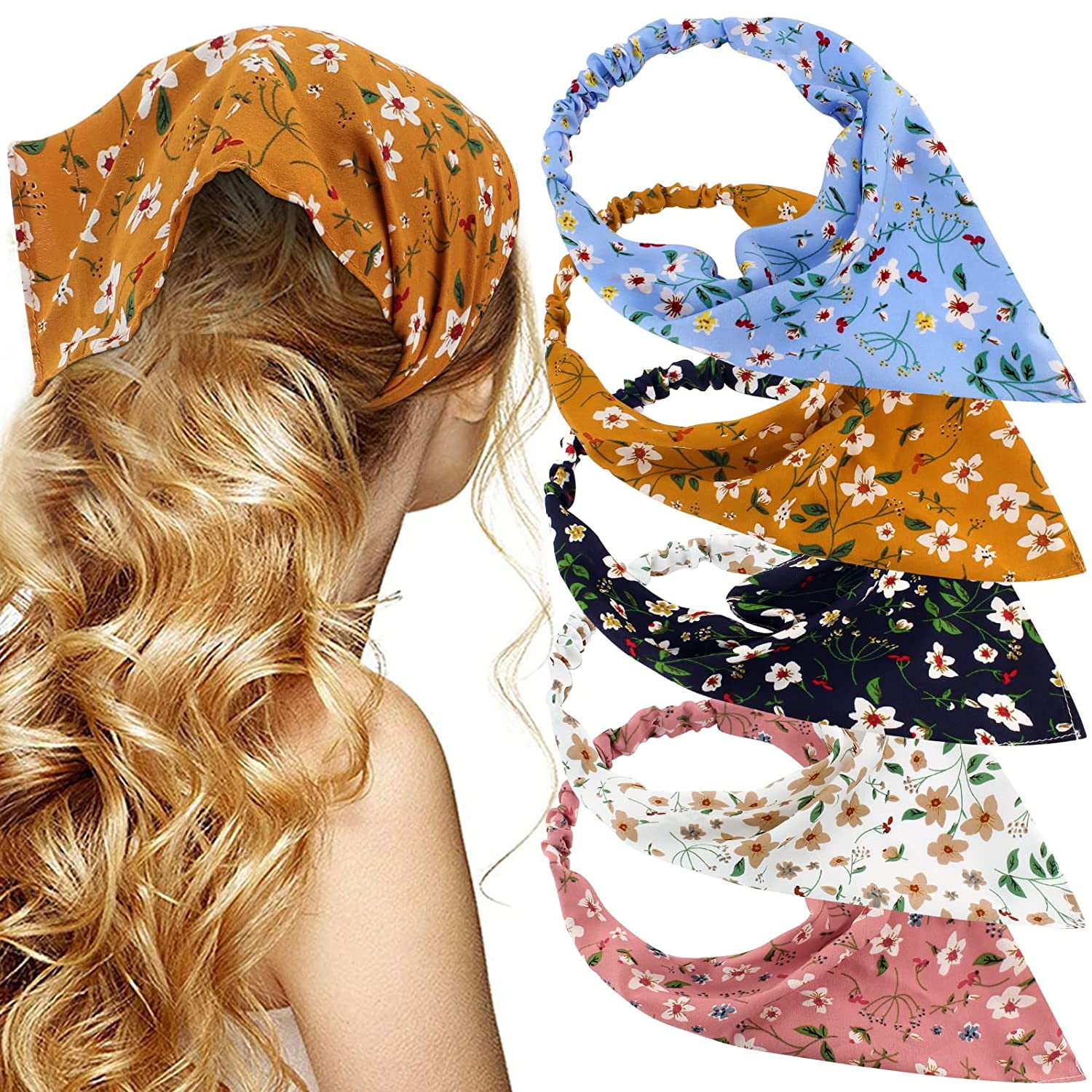 HAIMEIKANG Haarband-Set – 3 Chiffon-Tücher Mit Blumenprint, Elastisch, Für Frauen (Beige, Marine, Weinrot)