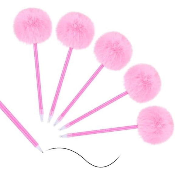 5PCS Fluffy Pens, Pom Pom Plastic Ballpoint Pen with Black Ink, Cute Plush Signature Rollerball Pen, Fun Decorative Gift Puffy Pens for Christmas Easter, Office School Writing Stationery$$Office
