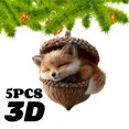thumbnail image 1 of 5PCS Forest Animal Acorn Christmas Ornaments, 3D Cute Resin Woodland Animal Hanging Decorations for Christmas Tree, Rustic Nature-Themed Home Décor, Holiday Gift for Animal Lovers, 1 of 5