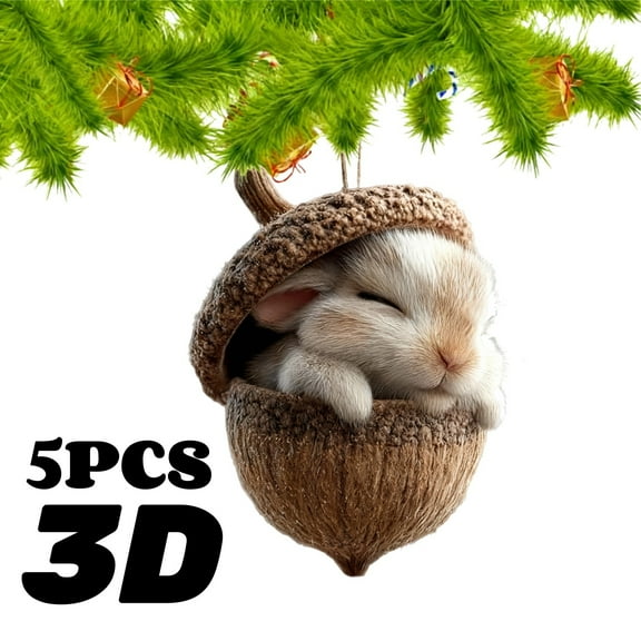 5PCS Forest Animal Acorn Christmas Ornaments, 3D Cute Resin Woodland Animal Hanging Decorations for Christmas Tree, Rustic Nature-Themed Home Décor, Holiday Gift for Animal Lovers