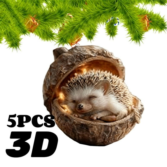 5PCS Forest Animal Acorn Christmas Ornaments, 3D Cute Resin Woodland Animal Hanging Decorations for Christmas Tree, Rustic Nature-Themed Home Décor, Holiday Gift for Animal Lovers