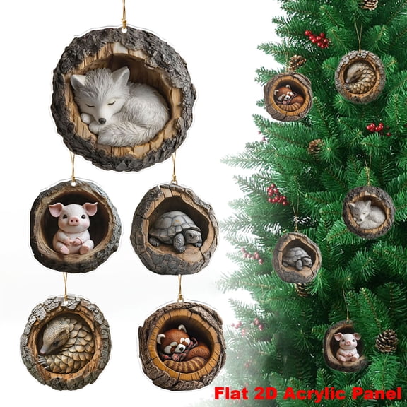 5PCS Forest Animal Acorn Ornaments – Panda, Pig, Pangolin & Turtle Christmas Tree Decorations, Cozy Woodland Pine Cone Ornaments, Rustic Nature-Themed Home Decor, 4in Acrylic Hanging Figurines