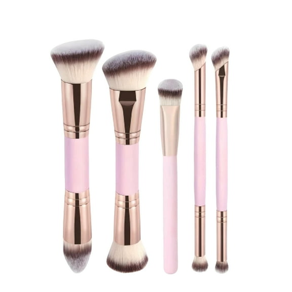5PCS Foundation Brush Set For Makeup Beauty Tools For All Skin Types Soft Smooth Blending Brushes with Ergonomic Handles - Pink
