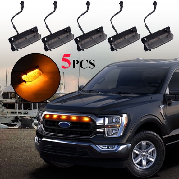 5PCS Front Grille Lights LED Amber For 2021-2023 Ford F150 XL/XLT/XLT Sporting