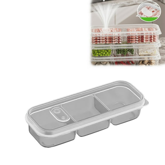 5PCS Frozen Fresh-Keeping Box, Reusable Food Containers With Lids Airtight Meat Sub-compartment Sauce Sealed Sub-package, Stackable Storage Stores Easily In Freezer (3-Division Grid)