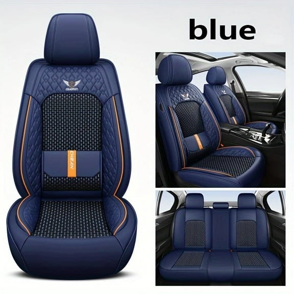 5PCS Full Set Car Seat Covers, Nappa Leather Car Seat Cover Full Surround, Durable Comfortable Automotive Vehicle Cushion Cover Fit for Most 5 Seats Cars/SUV/Truck/Vans