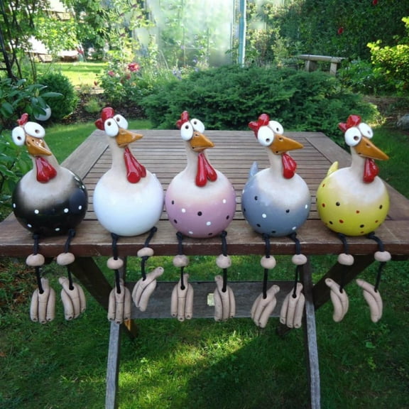 5PCS Funny Chicken Yard Art, Resin Rooster Outdoor Statues Decorative Garden Stakes, Resin Chicken Sculptures Halloween Outdoor Garden Decor Farm Animal Patio Yard Lawn Decoration