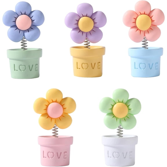 5PCS Funny Resin Swinging Flowers Decor,3D Creative Craft Plant Figurine,Great for Computer Monitor,TV, Automotive Central Control Screen,Desk Decoration