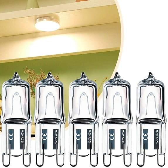 5PCS G9 40W 120V Halogen Bulb Dimmable, Long Lifespan G9 T4 Base with 2800K Warm White, JCD G9 Halogen Light Bulbs 2 Pin for Pendants