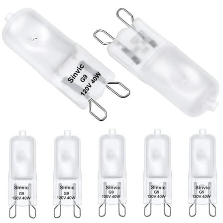 Sinvic 5-Pack G9 Halogen Bulb 40W Frosted 120V – Dimmable Long Lifespan, 2800K Warm White with T4 2-Pin JCD Base for Pendants