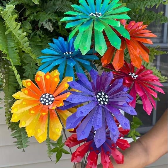 5PCS Garden Decor, Outdoor Flower Garden Stake, 12" Outdoor Waterproof Metal Art Stick Flowers Decor for Women Halloween Metal Stakes for Garden,Lawn,Patio (Random Colors)