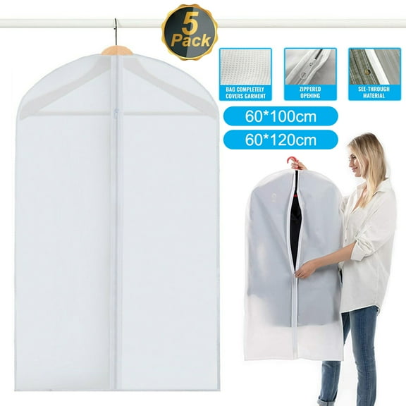 5PCS Garment Bags,Dress Bag for Storage,Dust-Proof Suit Protector Cover Bag with Zipper for Closet Clothes Storage,XL