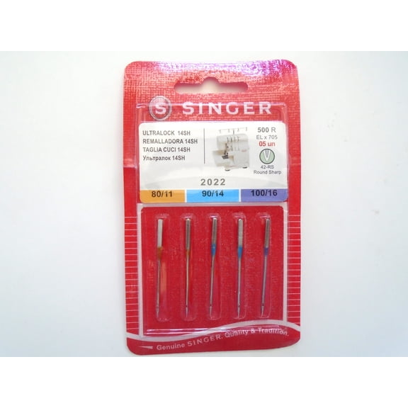5PCS Genuine Singer Overlock (Ultralock) 14SH Needle 2022 Size 11, 14, 16 ELX705 For Singer 14Sh, 14T, 14CG, 14J Serger Overlock Machines