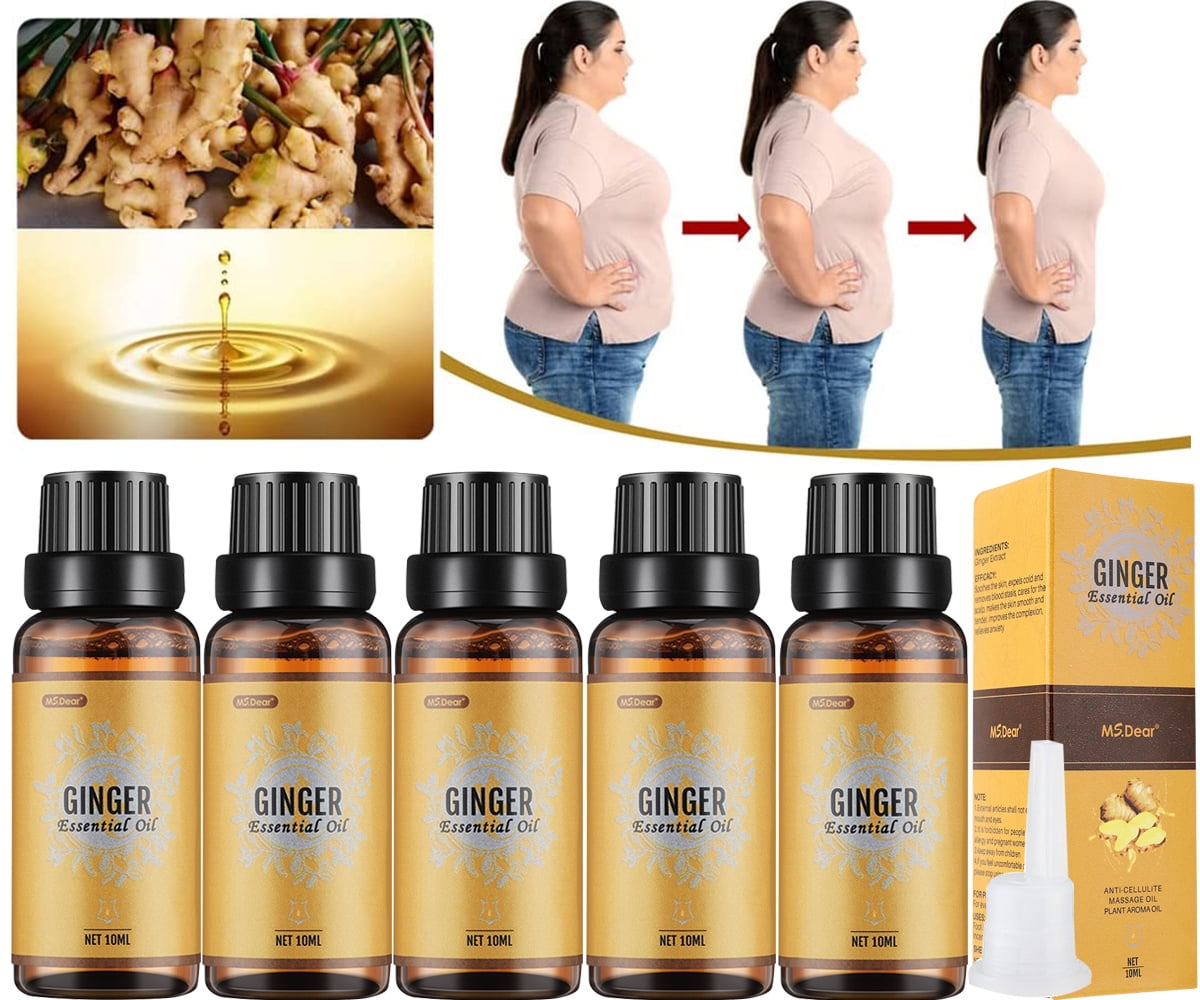 5PCS Ginger Essential Oil for Lymphatic Drainage Massage, Weight Loss