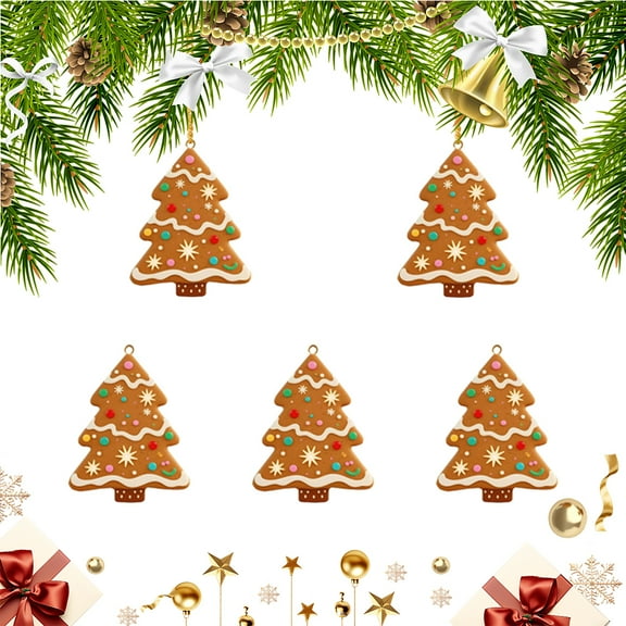 5PCS Gingerbread Tree Ornaments for Christmas Winter Hanging Party Decor