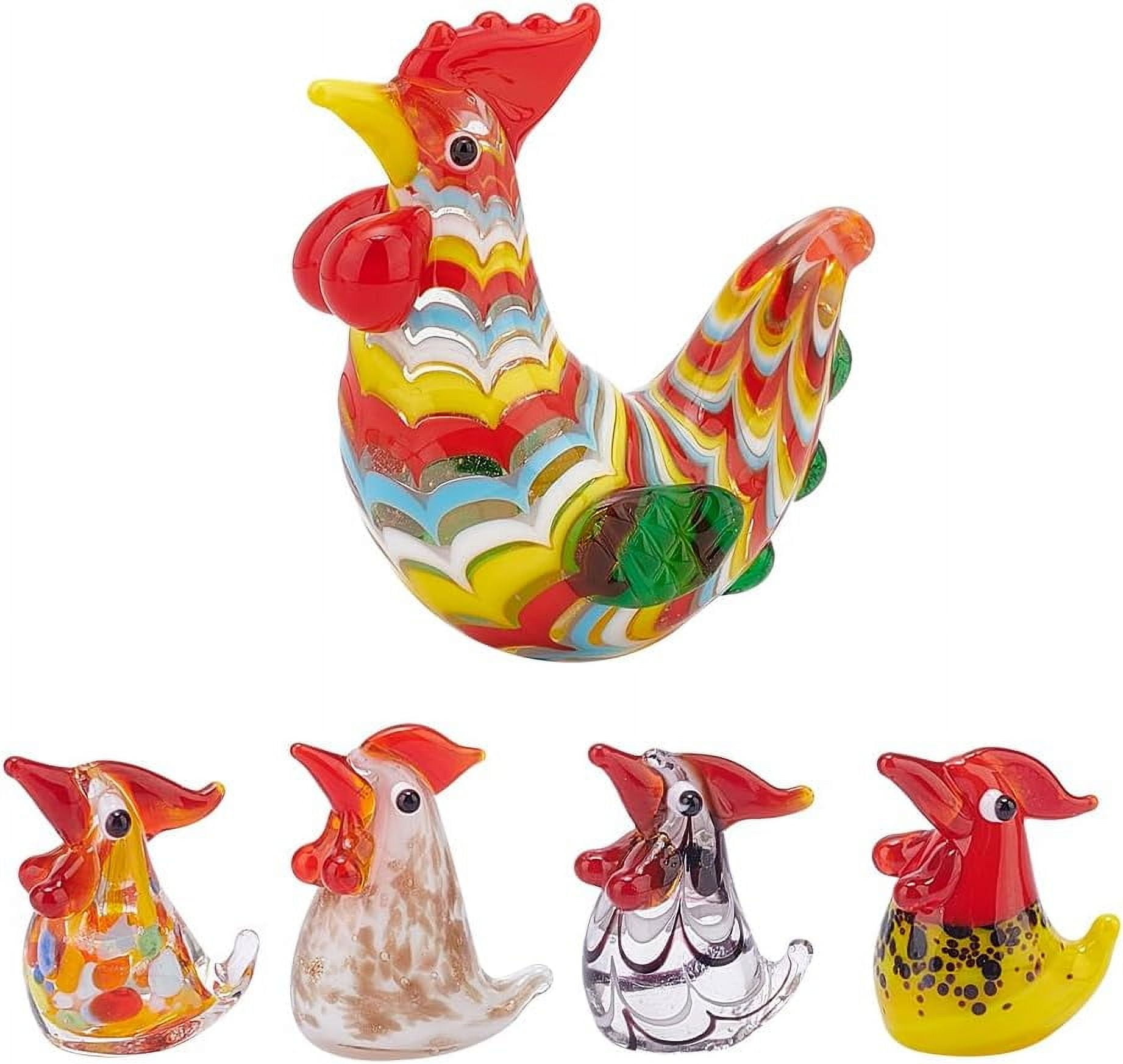5PCS Glass Rooster Figurine Hand Blown Glass Chicken Statue Glasses Rooster Ornament Art Glass Rooster Sculpture Collectible Figures Gift Home Desktop Ornament DIY