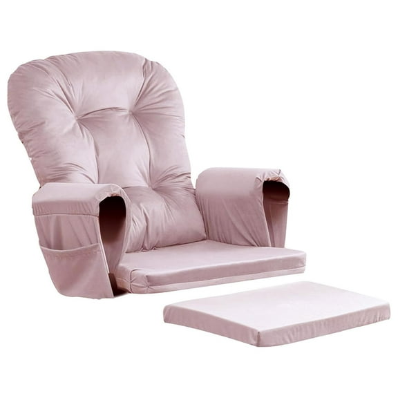 5PCS Glider Rocker Replacement Cushions Thick Soft Glider Cushions Replacement Set with Ottoman Cushion and Storage Pockets, Light Pink
