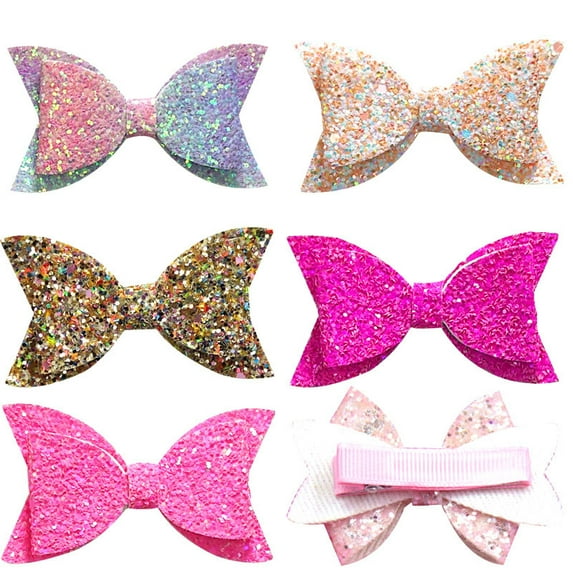5PCS Glitter Hair Bows Boutique Hair Clips Multi Color Glitter Sequins Big Hair Bows for Baby Girls Teens Toddlers