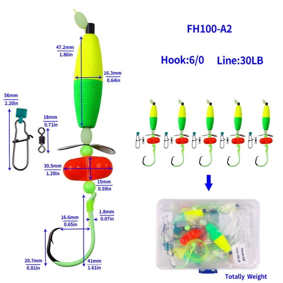 5PCS Glow Fishing Lures Rigs Luminous Bait Jigs Hooks Swivels Snaps Bobbers Box