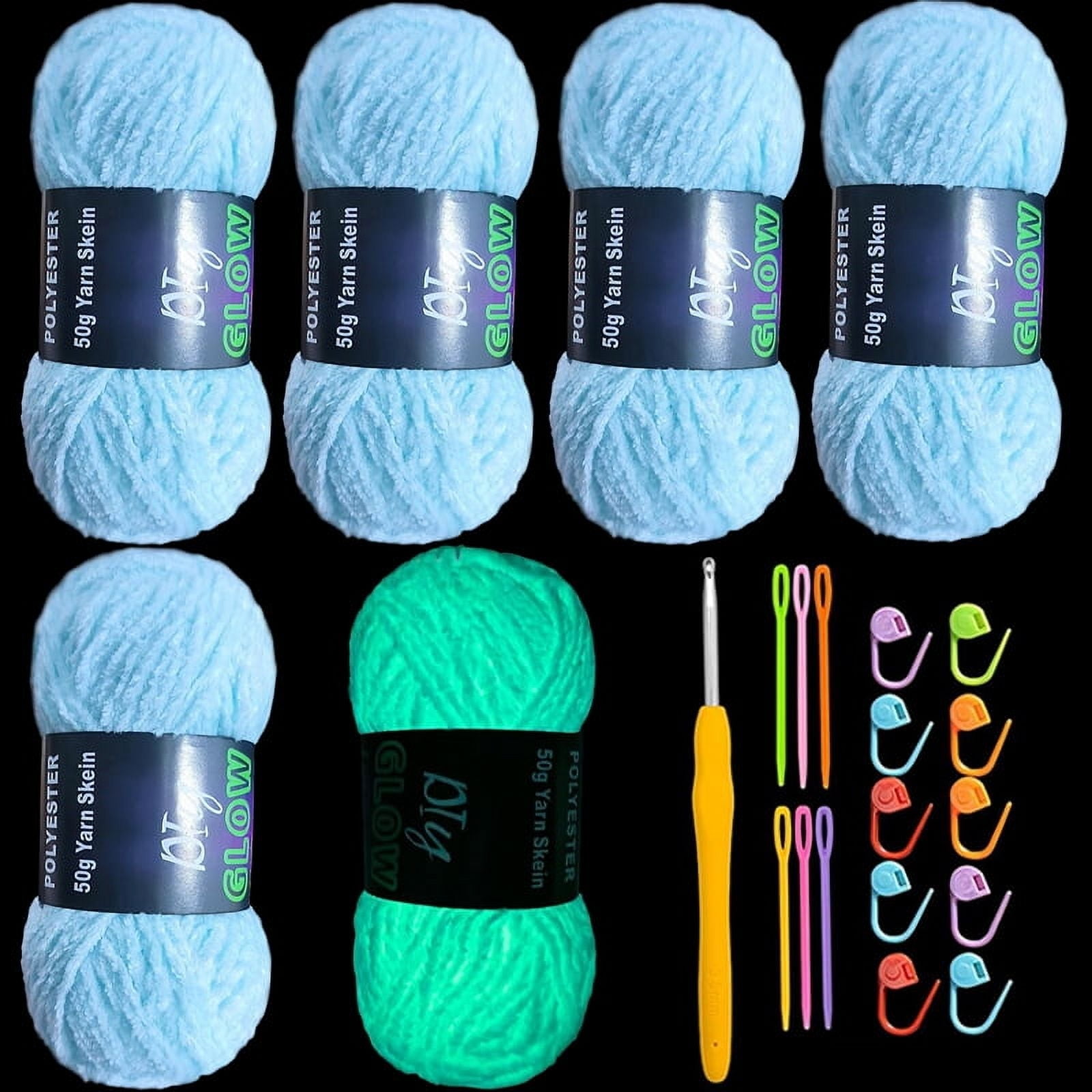 5PCS Glow in The Dark Chenille Yarn DIY Handcrafts Weaving Soft Chenille Yarn 70m/roll For DIY Knitting Enthusiasts（blue）