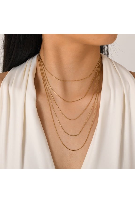 5PCS Gold Layered Chain Necklaces 18k Gold Plated Dainty Hammered Round Chain Neckalce for Women, Adjustable Layering Necklace Set Gifts