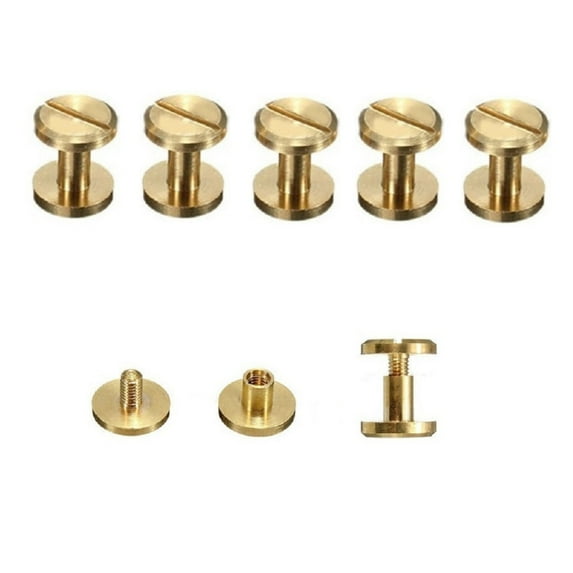 5PCS Golden DIY Flat Belt Screw Leather Craft Chicago Nail Brass Solid Rivets Stud Head Height