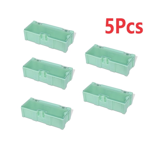 5PCS Green Plastic Storage Boxes, Automatically Opens Locks for Organizing ICs, Capacitors, Resistors, Screws, Nuts, Washers