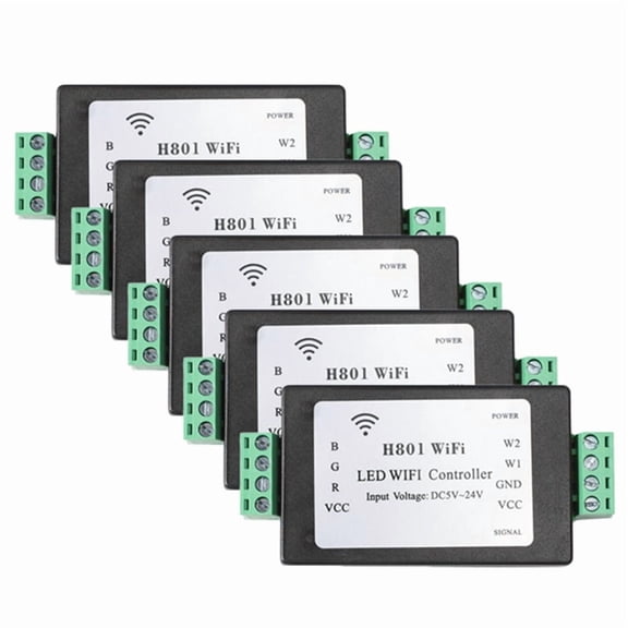 5PCS H801 RGBW LED WIFI Controller LED RGB Controller DC5-24V Input for 5050 2835 3528 SMD LED Strip Light Tape Ribbon,5 x LED WiFi Controller
