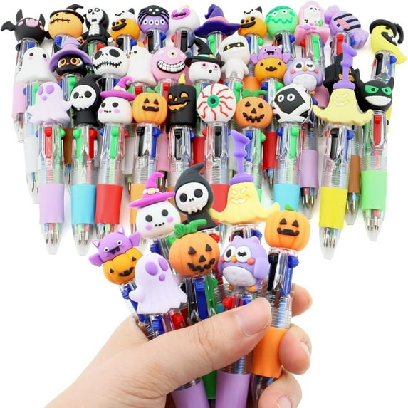 5PCS Halloween Colorful Multicolor Pen in One Cartoon Cute Fun 4-in-1 Cute Pens Bulk Kawaii Pumpkin Ghost Bat Shape Cool Ballpoint Pens for Students Fun Gifts