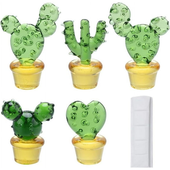 5PCS Handmade Blown Glass Cactus Miniature Crystal Art Cactus Figurines Mini Simulation Flower Plant Collection Decorations