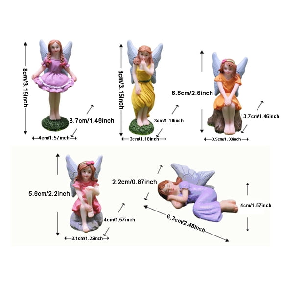5PCS Handmade Style Resin Fairy Figurines, Multicolor Miniature Angel & Maiden Statues, Ideal for Dollhouse Diorama & Terrarium, Collectible Micro Landscape Ornaments Set