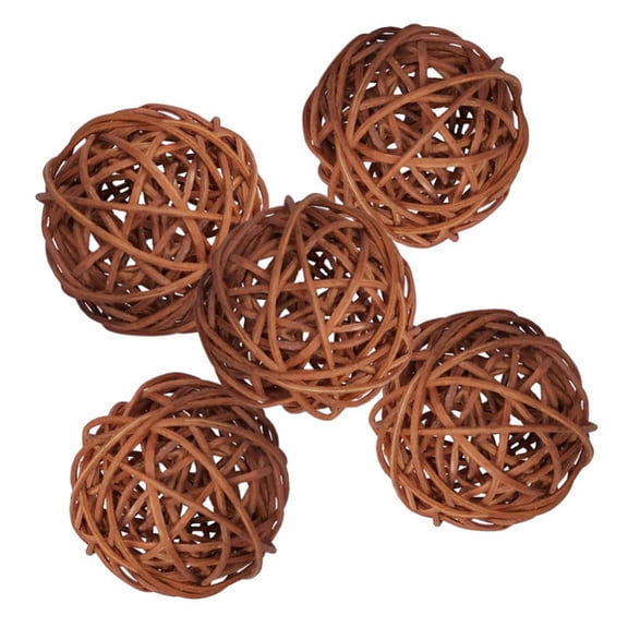 5PCS Handmade Wicker Rattan Balls, Natural Vine Balls Bowl and Vase Filler Twig Orbs, Brown Rustic Decorative Ornament for Garden, Wedding, DIY Crafts, Rabbits, Parrot, Bird Toys