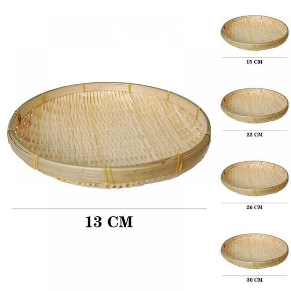 5PCS Handmade Wicker Woven Basket - Handmade Woven Bamboo Raft Bamboo Sifter - DIY Round Decorative Fruit Bread Basket Kitchen Storage, 5 Sizes