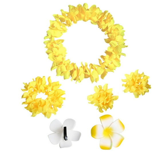 5PCS Hawaiian Luau Leis Party Decorations Supplies - Tropical Tiki Flowers Necklaces Bracelets Bulk Summer Pool Decor Favors Ornaments