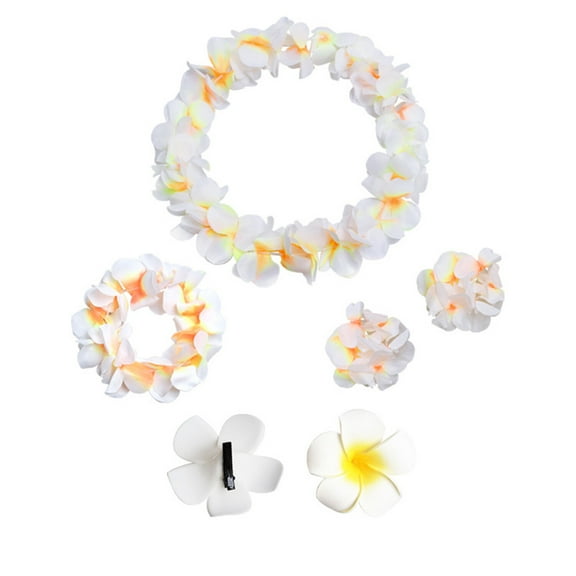 5PCS Hawaiian Luau Leis Party Decorations Supplies - Tropical Tiki Flowers Necklaces Bracelets Bulk Summer Pool Decor Favors Ornaments