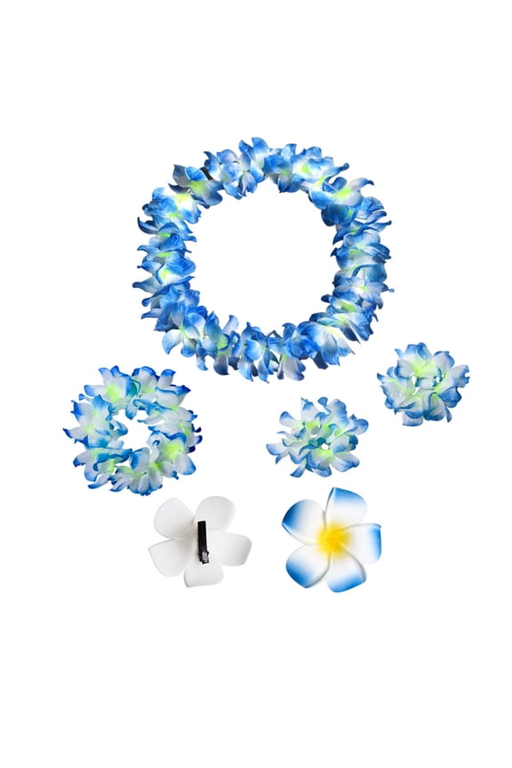 5PCS Hawaiian Luau Leis Party Decorations Supplies - Tropical Tiki Flowers Necklaces Bracelets Bulk Summer Pool Decor Favors Ornaments