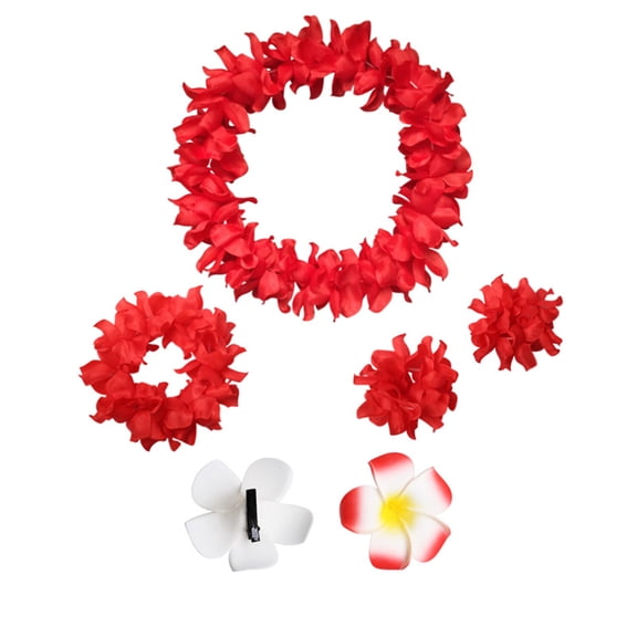 5PCS Hawaiian Luau Leis Party Decorations Supplies - Tropical Tiki Flowers Necklaces Bracelets Bulk Summer Pool Decor Favors Ornaments
