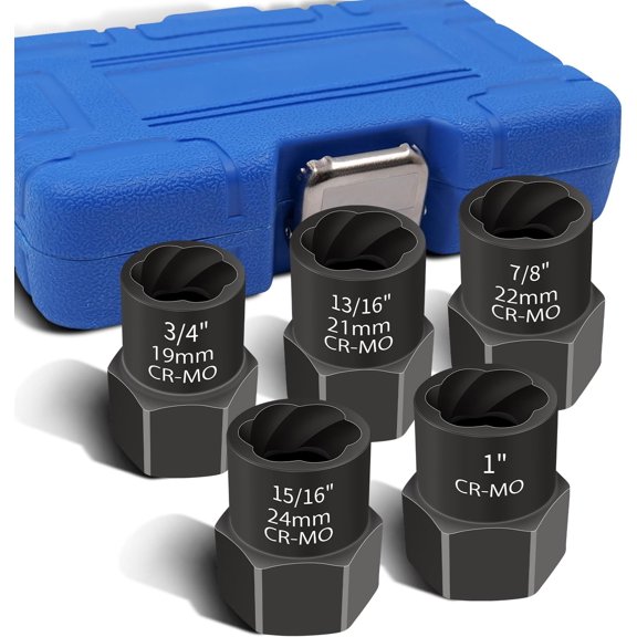 5PCS Heavy Duty Bolt Extractor Set, 1/2" Drive Easy Out Bolt Extractor Set, Nut Extractor Set Broken Bolt Extractor Kit for Removing Stripped Lug Nuts, Rounded off Nuts, Bolts, Studs