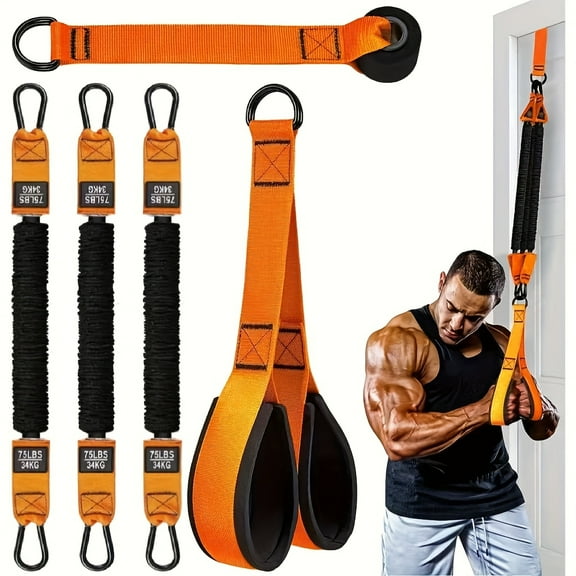 5PCS Heavy-Duty Latex Resistance Training Set - 225LBS Weight Capacity, Adjustable Resistance with Handle, Door Anchor & 3 Bands for Deltoid Push, Face Pull, Biceps Flexion
