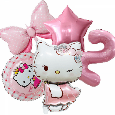 5PCS Hello Kitty Birthday Foil Balloons for Girls, Baby Shower, Kids Party Decor