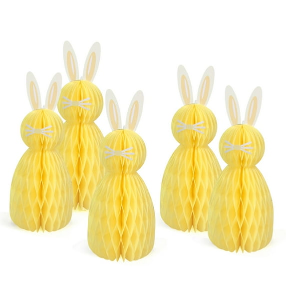 5PCS Honeycomb Easter Hanging Decorations, 3D Bunny Honeycomb Spring Easter Hanging Ornament, Easter Bunny Centerpieces Decorations for Birthday Party Table Indoor Outdoor Decor