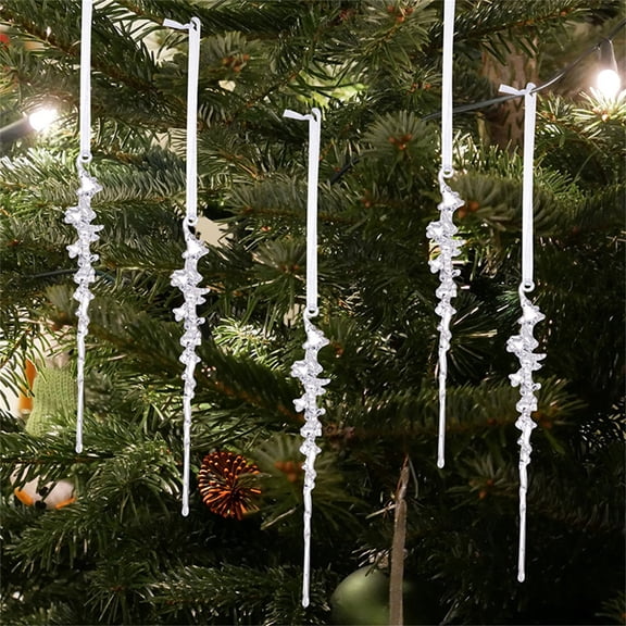 5PCS Icicle Christmas Tree Ornaments - Clear Acrylic Ice Drop Pendants, Hanging Ornaments for Tree Window Mantel Winter Holiday Decor