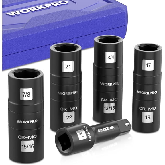 5PCS Impact Socket Set 1/2" Drive, Lug Nut Socket Set, Wheel Socket Set Cr-Mo Steel, Includes 1PC 3" Extension Bar & 4PSC Flip of 6 Metric and SAE Sizes