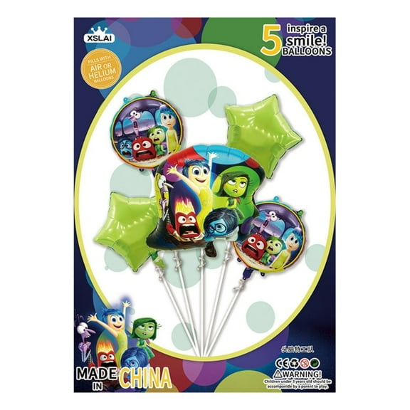 5PCS Inside Out Anime Balloon Set for Birthday Parties - Cartoon Foil Balloons Kit with String, Perfect for Kids Adults Decoration Theme Celebration
