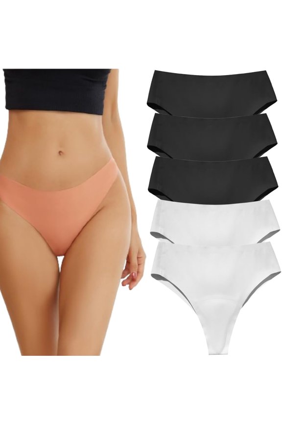5PCS Invisible Camel Toe Thong High Waisted Seamless Thongs for Ladies No Show Panty Pack
