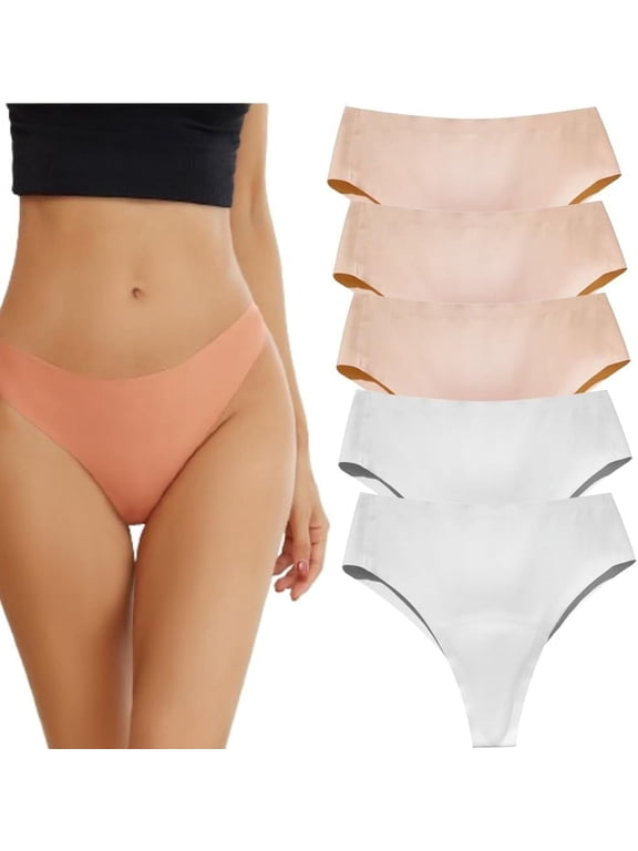 5PCS Invisible Camel Toe Thong High Waisted Seamless Thongs for Ladies No Show Panty Pack